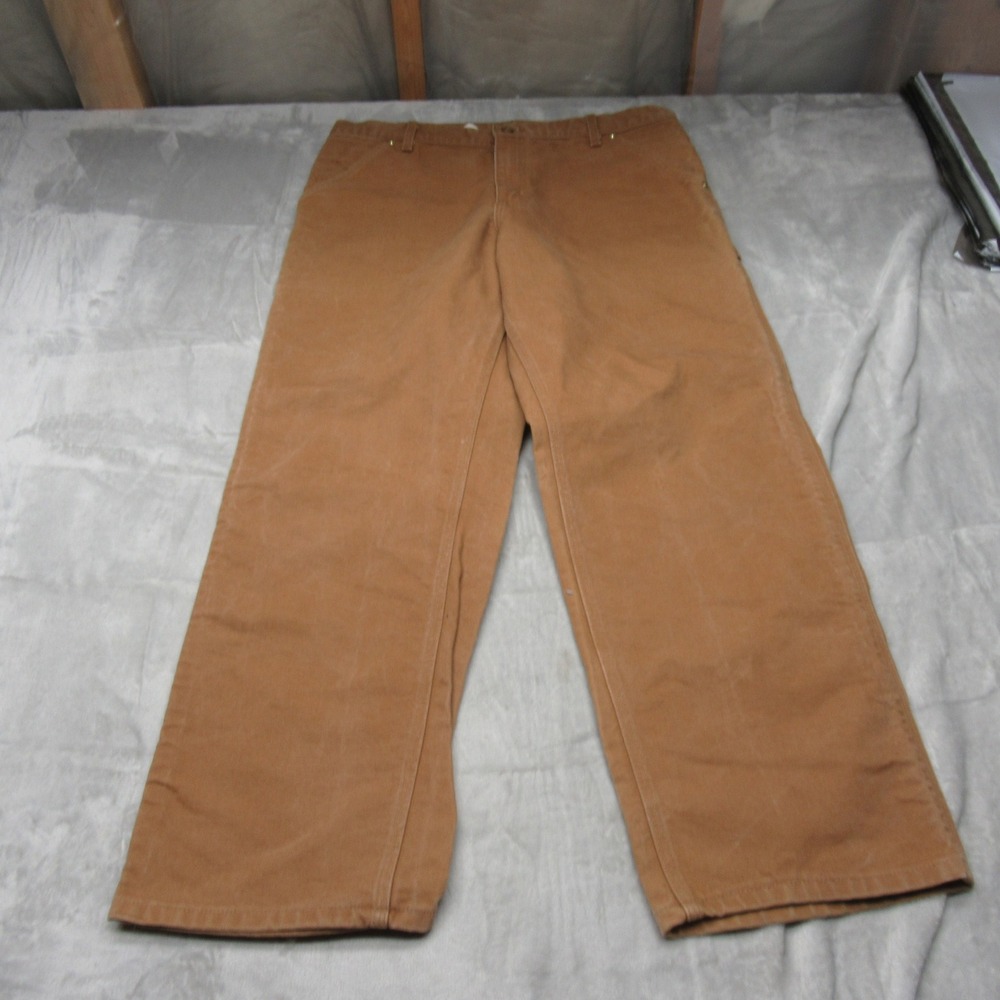 Carhartt Pants Mens 34x27 Brown Duck Canvas Dungaree Heavy Work USA B02 VTG